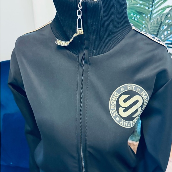 Black Zip-Up Jacket with Gold Accents - Picture 2 of 7